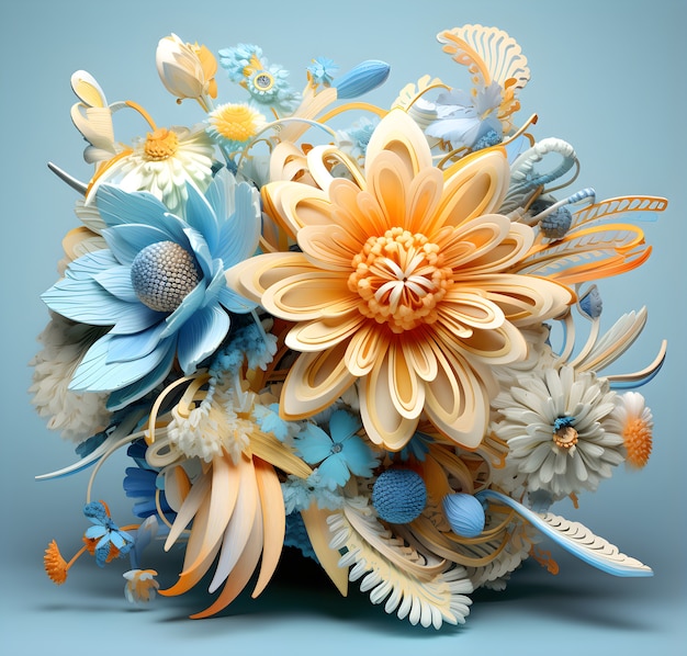 View of beautiful abstract 3d flower arrangement