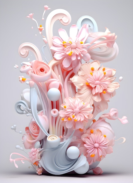 View of beautiful abstract 3d flower arrangement