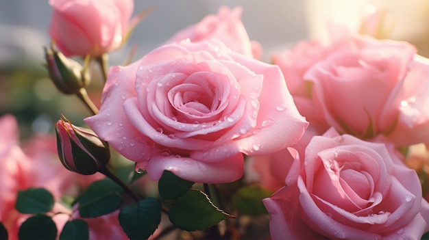 Вид на красивые цветущие розы