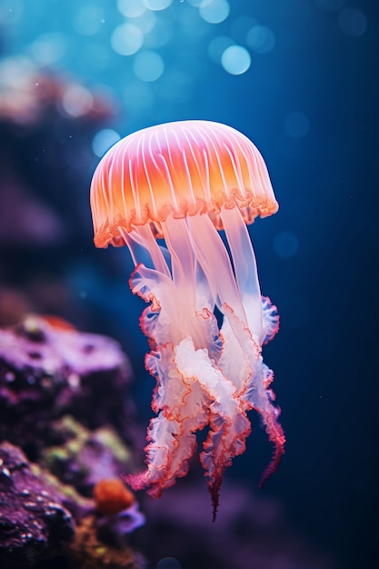 Вид красивых медуз, плавающих в воде