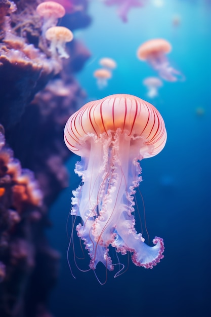 Foto gratuita vista di bellissime meduse che nuotano nell'acqua