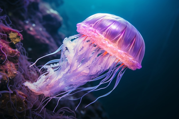 Foto gratuita vista di bellissime meduse che nuotano nell'acqua