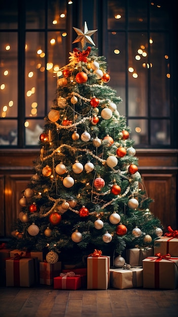 美しく飾られたクリスマスツリーの景色