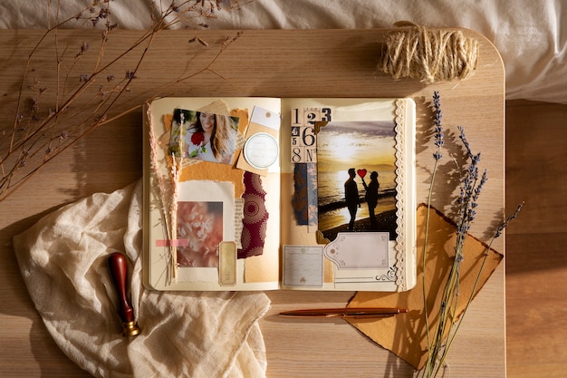 Free photo view of beautifully decorated scrapbook