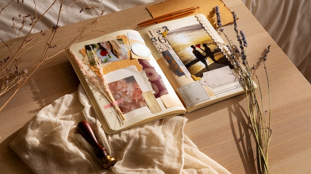 Free photo view of beautifully decorated scrapbook