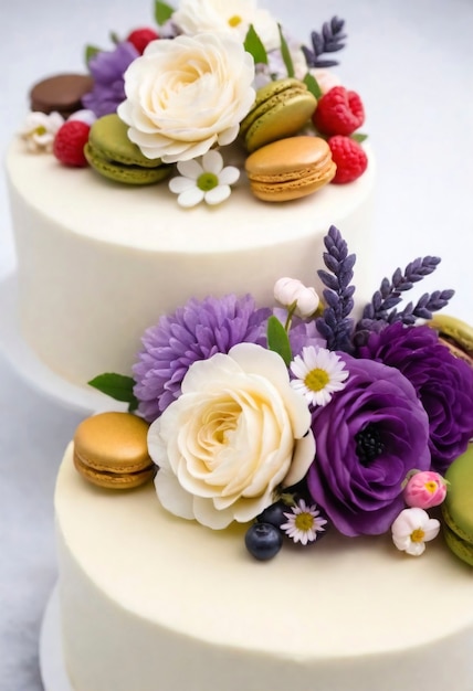 Вид красиво украшенного торта с сорняками