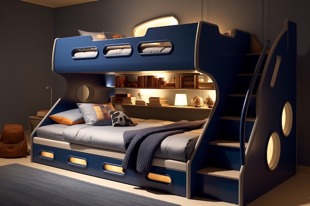 Foto gratuita vista della camera da letto con arredamento e stile futuristico