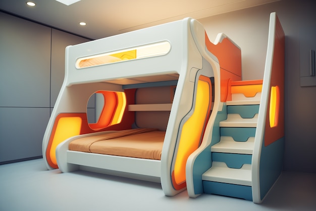 Foto gratuita vista della camera da letto con arredamento e stile futuristico