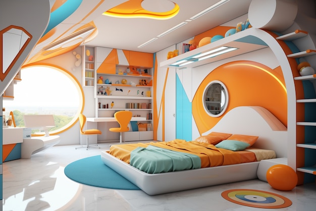 Free photo view of bedroom with futuristic decor and style