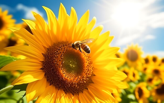Вид пчелы на подсолнечнике