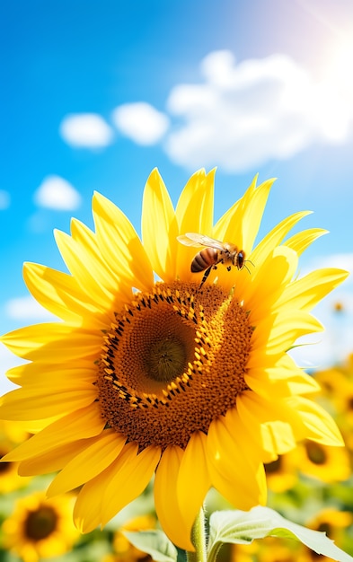 Free photo view of bee on sunflower