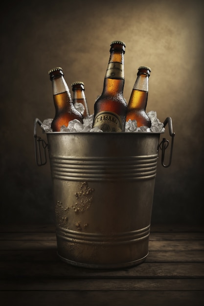 View of beer bottles in a bucket