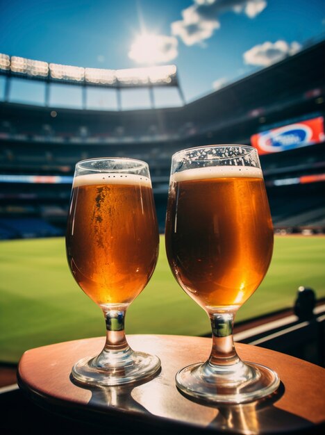 야구 경기 에서 맥주 컵 을 보는 모습