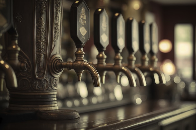 Free photo view of beer taps in a brewery