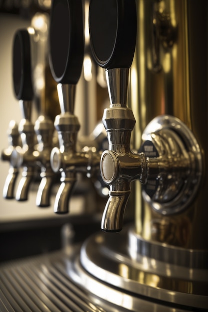 Free photo view of beer taps in a brewery