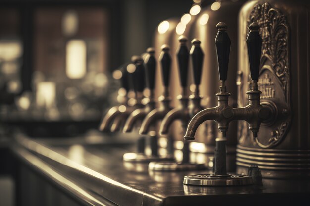 View of beer taps in a brewery