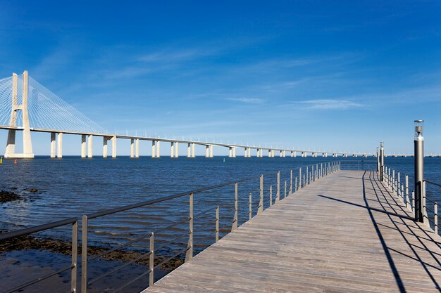 View of the big Vasco da Gama bridge in Lisbon