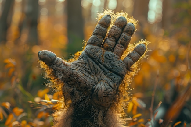 Foto gratuita vista della creatura bigfoot in natura all'aperto