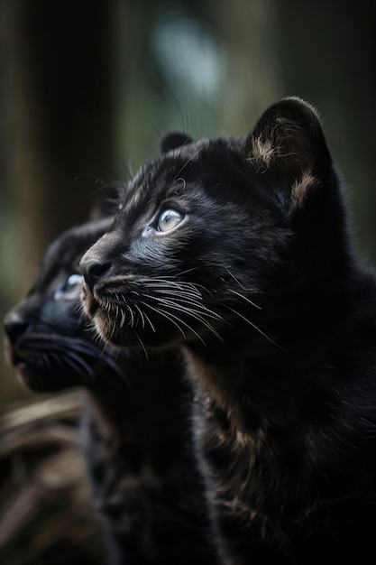 View of black panther cubs in nature