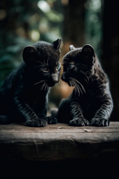 Вид на детенышей черной пантеры в природе
