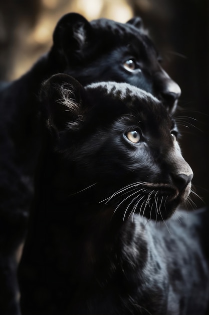 View of black panther cubs in the wild