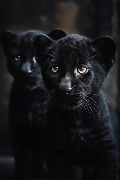 View of black panther cubs in the wild