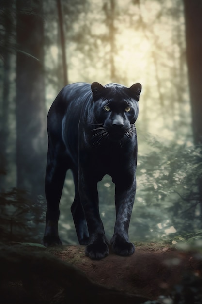 View of black panther in the wild
