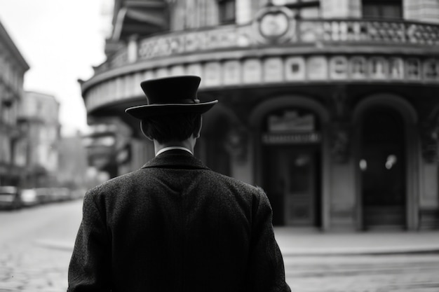 View of black and white person attending theatre