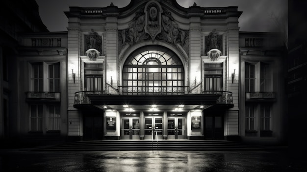 Foto gratuita vista dell'esterno dell'edificio del teatro in bianco e nero