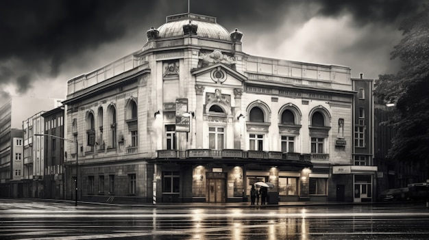 Free photo view of black and white theatre building exterior