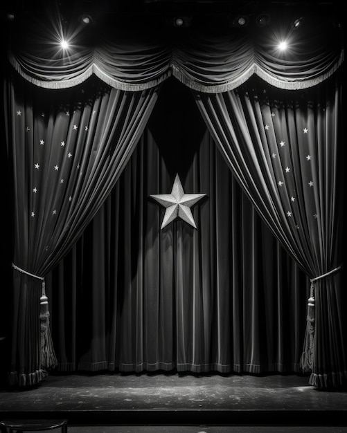 劇場の黒と白の舞台カーテンの景色