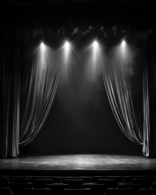 Free photo view of black and white theatre stage curtains