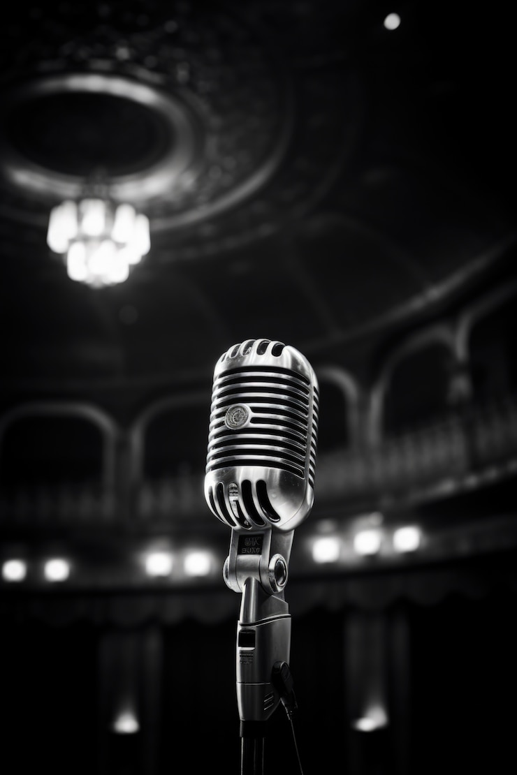 Free Photo view of black and white theatre stage microphone