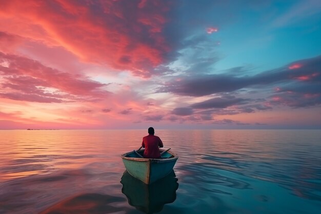 自然の風景と水に浮かぶボートの眺め