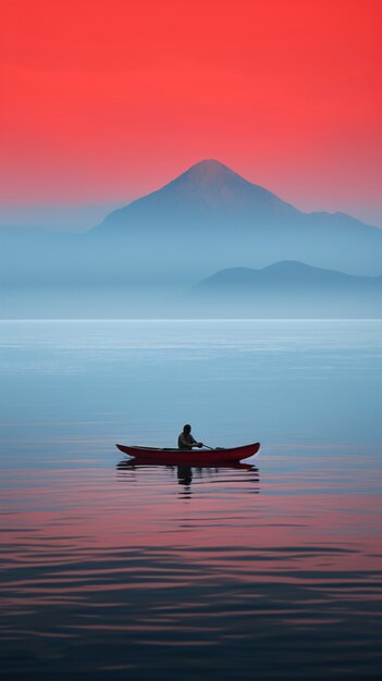 自然の風景と水に浮かぶボートの眺め