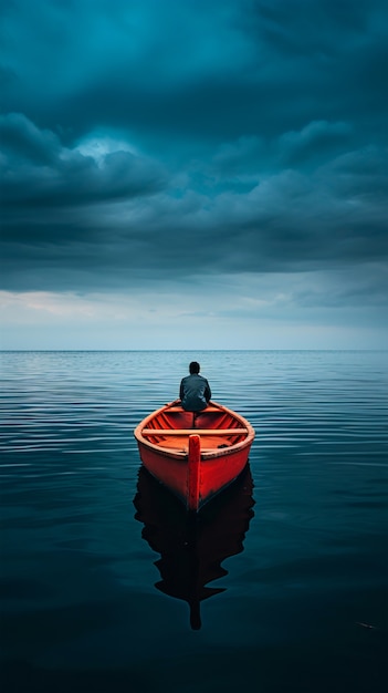 Free photo view of boat floating on water with nature scenery