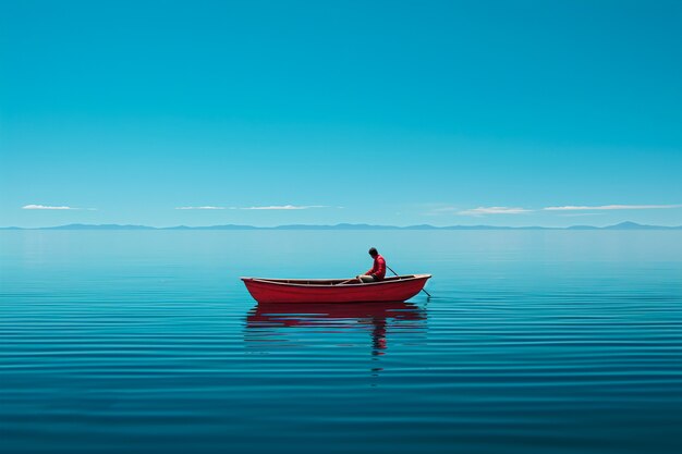 Вид на лодку, плывущую по воде с пейзажем природы