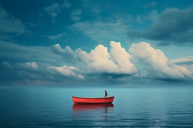 Free photo view of boat floating on water with nature scenery