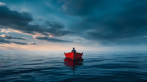 Vista della barca che galleggia sull'acqua