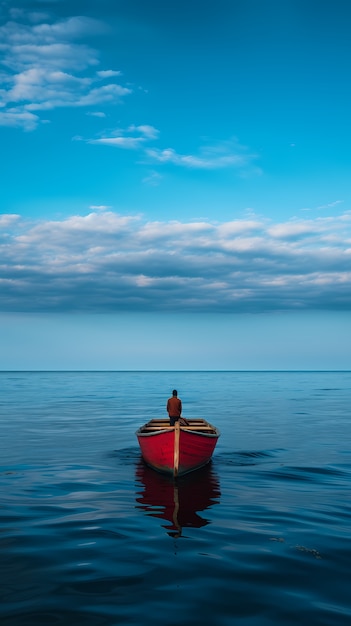 Free photo view of boat floating on water