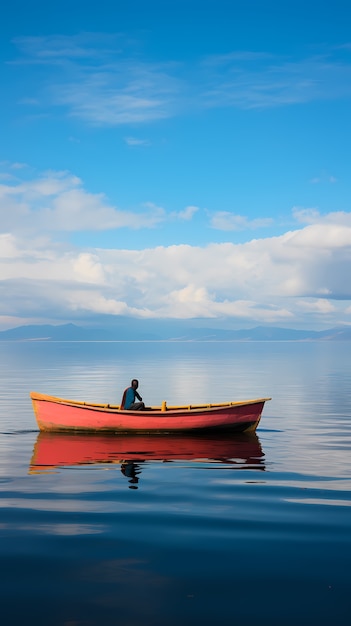 Free photo view of boat floating on water