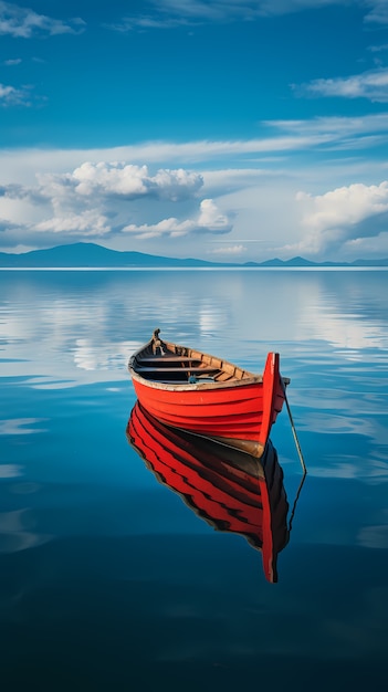 Free photo view of boat floating on water