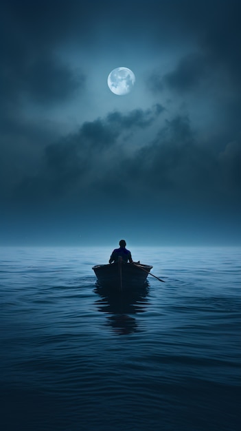 夜の水上のボートの眺め