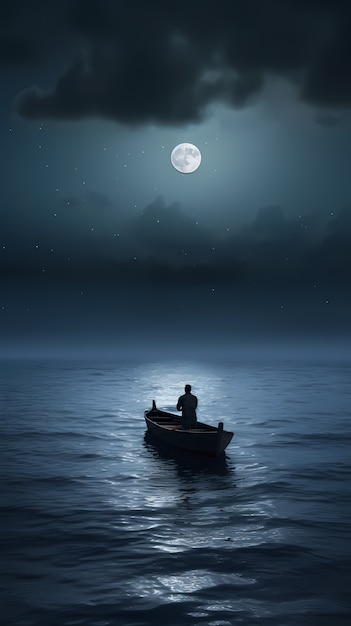 Free photo view of boat on water at night