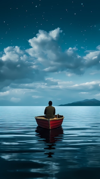 Free photo view of boat on water at night