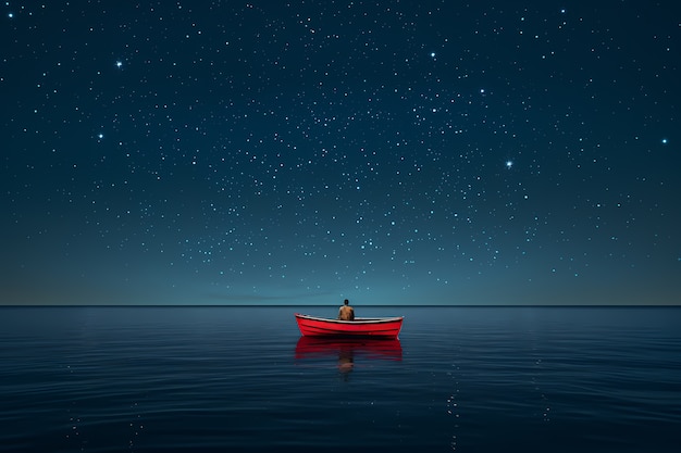 Free photo view of boat on water at night