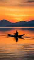 Free photo view of boat on water at sunset