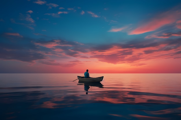 View of boat on water at sunset