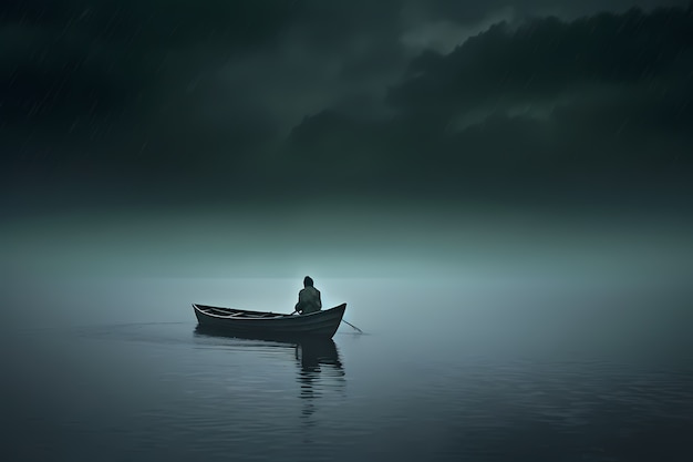 View of boat on water with bad weather