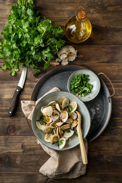 Above view bowl with shells arrangement